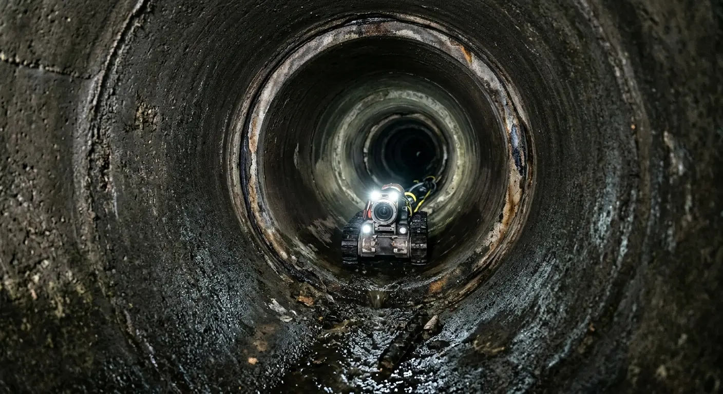 Robotic sewer camera inspecting pipe interior for Drain Snake Service in Malverne